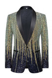Sequins One Button Black Golden Shawl Lapel Men's Prom Blazer