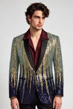 Sequins One Button Black Golden Shawl Lapel Men's Prom Blazer