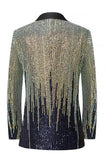 Sequins One Button Black Golden Shawl Lapel Men's Prom Blazer