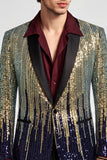Sequins One Button Black Golden Shawl Lapel Men's Prom Blazer