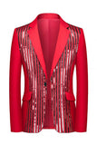 Notched Lapel One Button Sequins Red Men's Prom Blazer