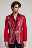 Notched Lapel One Button Sequins Red Men's Prom Blazer