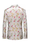 Floral Notched Lapel One Button Pinkish White Men's Prom Blazer