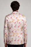 Floral Notched Lapel One Button Pinkish White Men's Prom Blazer