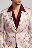 Floral Notched Lapel One Button Pinkish White Men's Prom Blazer