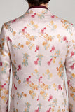 Floral Notched Lapel One Button Pinkish White Men's Prom Blazer