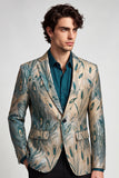 Dark Green and Gold One Button Notched Lapel Men's Prom Blazer