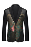 Peak Lapel Black One Button Embroideried Men's Prom Blazer