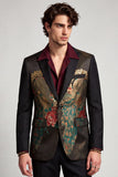 Peak Lapel Black One Button Embroideried Men's Prom Blazer