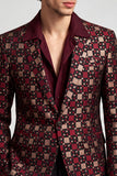 One Button Shawl Lapel Burgundy Men's Prom Blazer