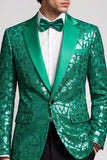 Sequins One Button Notched Lapel Peacock Green Men's Prom Blazer