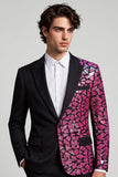 Peak Lapel Black Fuschia Color Block One Button Men's Prom Blazer