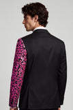 Peak Lapel Black Fuschia Color Block One Button Men's Prom Blazer