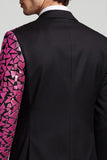 Peak Lapel Black Fuschia Color Block One Button Men's Prom Blazer