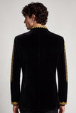 Stand Collar Black Golden Embroideried Men's Prom Blazer