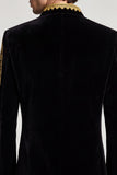 Stand Collar Black Golden Embroideried Men's Prom Blazer