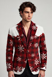 Red White Notched Lapel Single Breasted Christmas Printed Men's Prom Blazer