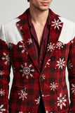 Red White Notched Lapel Single Breasted Christmas Printed Men's Prom Blazer