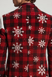 Red White Notched Lapel Single Breasted Christmas Printed Men's Prom Blazer