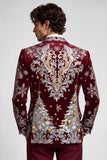 Christmas Printed Burgundy Notched Lapel One Button Men's Prom Blazer