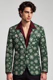 Notched Lapel Dark Green One Button Printed Men's Prom Blazer