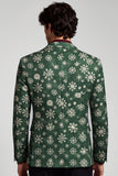 Notched Lapel Dark Green One Button Printed Men's Prom Blazer