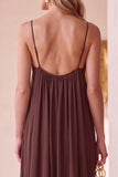 Coffee A-Line Ruched Chiffon Spaghetti Straps Long Wedding Guest Dress