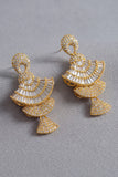 Champagne Fan Shape Crystal Statement Drop Earrings with Rhinestones