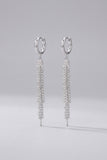 Silver Long Rhinestones Huggie Hoop Tassel Drop Long Prom Earrings