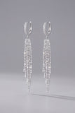 Silver Long Rhinestones Huggie Hoop Tassel Drop Long Prom Earrings