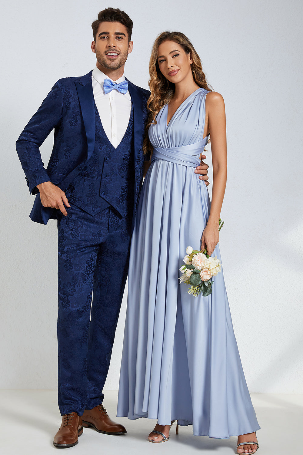 Peak Lapel One Button Dark Blue Jacquard Men's Wedding Party Suits