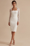 White Midi Bodycon Floral Wedding Dress with Lace