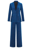 Ink Blue Striped Single Button 2 Piece Women's Suits