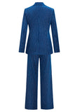 Ink Blue Striped Single Button 2 Piece Women's Suits