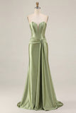 Strapless Mermaid Dark Green Corset Long Prom Dress with Sash
