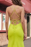 Round Neck Appliqued Mustard Yellow Mermaid Prom Dress with Slit