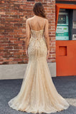 Champagne Sequin Mermaid Corset Prom Dress