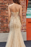 Champagne Sequin Mermaid Corset Prom Dress