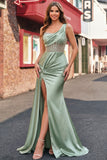 Green Ruched Sequin Mermaid Corset Prom Dress