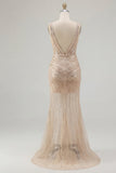 Gold V-Neck Mermaid Sequin Prom Dress with Slit