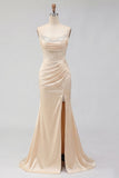 Champagne Beaded Mermaid Corset Prom Dress