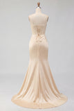 Champagne Beaded Mermaid Corset Prom Dress