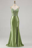 Green Appliqued Mermaid Prom Dress with Slit