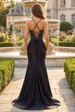 Black Beaded Mermaid Corset Ruched Long Prom Dress with Slit