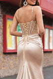 Champagne Beaded Corset Mermaid Prom Dress
