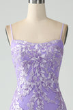 Mermaid Lilac Spaghetti Straps Long Prom Dress with Appliques