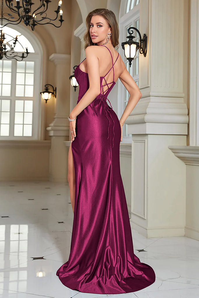 Pleated Blue Printed Corset Long Ball Dress with Slit