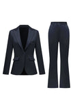 Grey Pink Peak Lapel Satin Slim Fit Women Suits