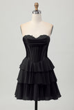 Blue Tiered Corset A Line Strapless Short Homecoming Dress