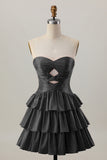 Orange Strapless Tiered A Line Cut Out Homecoming Dress with Beading